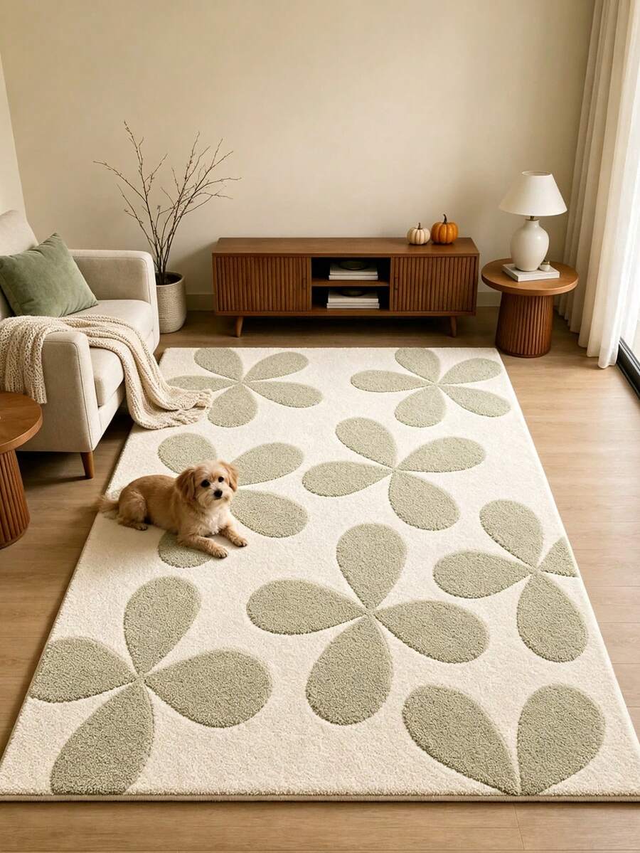 1 pieza Alfombra rectangular con trébol de cuatro hojas beige, estilo minimalista de madera natural, alfombra engrosada, alfombra gruesa, alfombra de felpa, alfombra de otoño/invierno, alfombra engrosada, alfombra decorativa, decoración de dormitorio, alfombra pequeña, alfombra, decoración del hogar - Multicolor - Ver 1