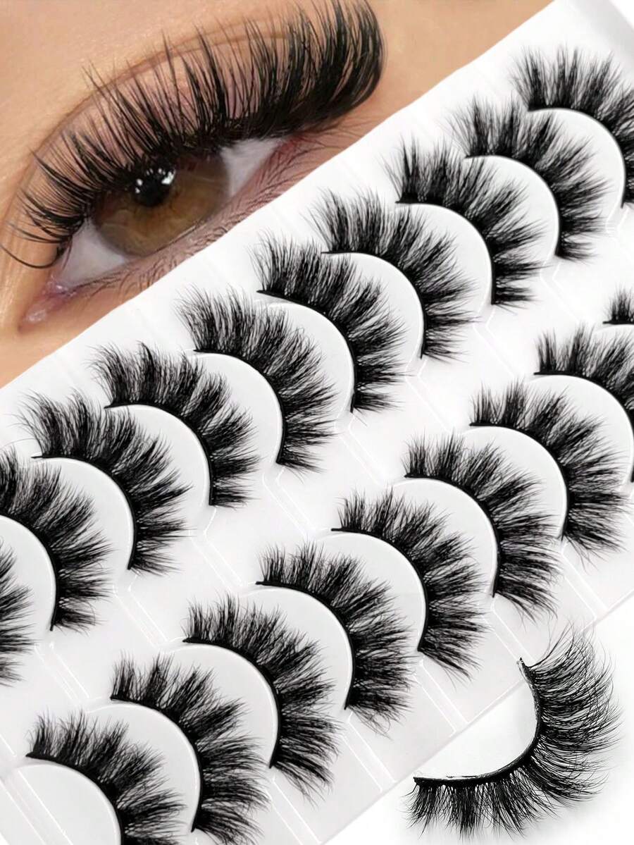 Sibeuna 10 Pairs Fluffy Thick False Eyelashes, Dramatic Volume, Soft And Plush, Suitable For Daily Makeup, Reusable, Gift For Women And Girls, Perfect For Beginners And Party, Holiday Eye Makeup - Black - View 1