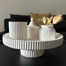 2pcs Set - Striped Round Tray Mold + Striped Round Storage Box Bottom Silicone Mold, DIY Home Decor Concrete Plaster Mold, Handmade Crafts Epoxy Resin Casting Mold - White - View 3