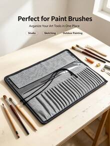 Yutiars 24-Slot Linen Gray Art Brush Roll Bag With Transparent PVC Slots And Drawstring Tie, Portable Roll-Up Storage Pouch For Watercolor, Acrylic, Oil Brushes, Student Art Tool Organizer - Multicolor - View 7