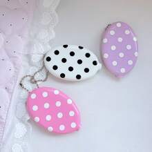 Cute Polka Dot Mini Hard Shell Oval Coin Purse With Bead Chain Keychain, Portable Small Storage Bag For Earphones, Lipstick, Cards, Y2K Sweet Bag Charm For Girls - A - View 5