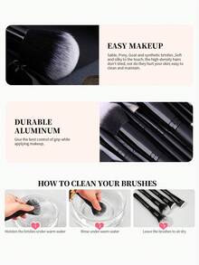 DUcare 15PC Professional Makeup Brushes Set Classic Black Synthetic Fiber Wood Handle Foundation Concealer Blush Eyeshadow Kabuki Brush Kit With Instructions, Vegan & Cruelty-Free Kit Luxury Beauty Tools For Full Face Makeup Application Cosmetics Tools - Black - View 7