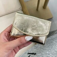 Y2K Metallic Shimmer Small Trifold PurseSnap Closure Multi-Card Slots Wallet - Multicolor - View 2