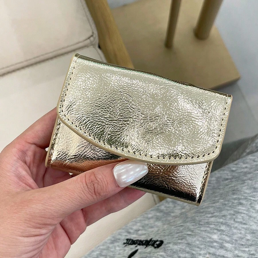 Y2K Metallic Shimmer Small Trifold PurseSnap Closure Multi-Card Slots Wallet