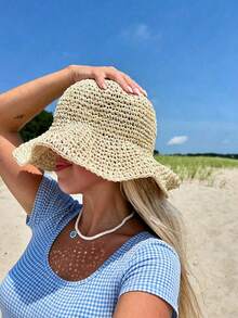 1pc Women's Foldable Wide Brim Straw Hat, Multi-Functional Sun Protection Beach Hat, Suitable For Summer Beach Vacation - Multicolor - View 10