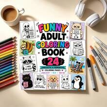1pc Funny Adult Coloring Book, 24 Pages Of Satirical Humor, Black Humor, Filled With Sarcastic Quotes, Cute Characters, Skulls, Sloths, Raccoons, Coffee Jokes And Relatable Adult Life Jokes. Perfect Gift For Birthday, Halloween, Christmas And Other Holidays - Fun Adult Coloring Book - View 2