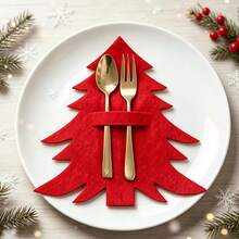 10pcs/Set Christmas Tree Shaped Cutlery Holder, Flat Tableware Storage Organizer, Decorative Tableware Holder For Holiday Table Decor And Table Setting, Christmas Gift Set (No Cutlery Included) - Multicolor - View 12