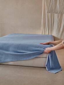 1pc Blue Jacquard Cationic Polyester Bed Sheet, Minimalist Fashionable, Soft And Breathable, Machine Washable - Blue - View 1