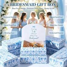 8pcs White Floral Pattern Gift Boxes 7.87 * 7.87 X 3.9 Inches (Approx. 20*20cm*10cm) With Ribbon, Bridesmaid Proposal Box, Gift Box With Lid, Mother's Day, Wedding, Birthday Party, Christmas, Anniversary. - Multiple Styles - View 2
