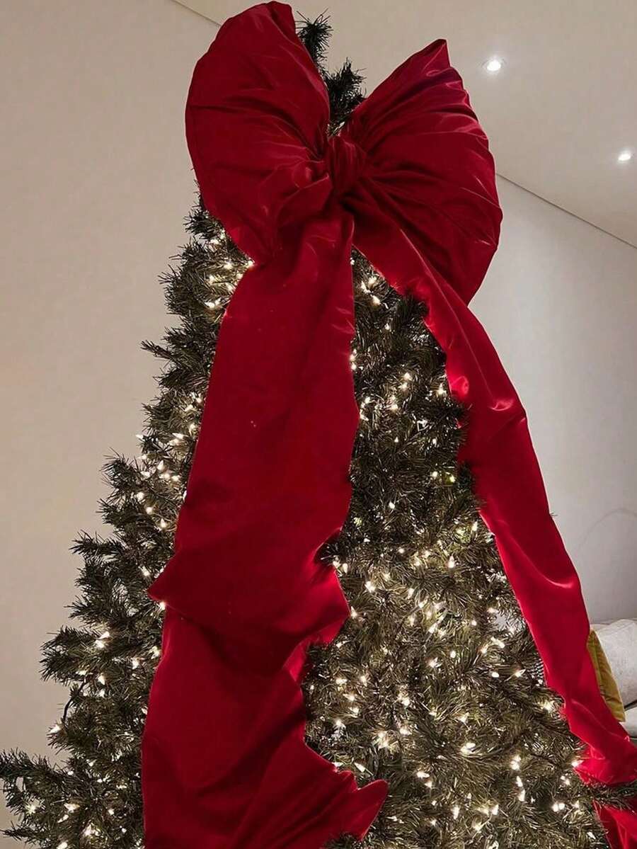 Lazo Navideño Extra Grande (1 ud.)Decoración versátil en rojo, rosa y blanco para fiestas y eventos especiales: árbol de Navidad, cumpleaños, baby shower, revelación de género, despedida de soltera y boda.Ideal para fondos fotográficos!Incluye cinta gigante de alta calidad accesorios para montaje fácil y efecto - Rojo 48*117cm - Ver 1