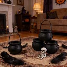 1/3/5/8pcs Mini Black Cauldron With Handle Halloween Mini Witch Cauldron Kettles Multi-Purposed Small Plastic Cauldron Halloween Pot Candy Holder For Halloween & St. Patrick's Day Party Favors Deco - Black - View 4