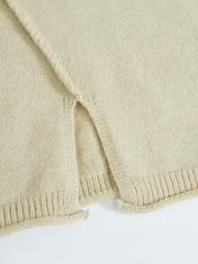New Autumn/Winter Fashion Knit 2 Pieces Set, Contrast Color Striped Sleeve Asymmetrical Hem Sweater Paired With Matching Knit Long Pants - Khaki - View 5