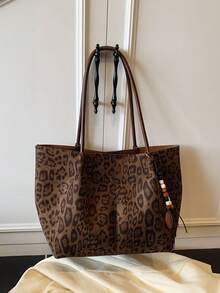 2026 New Leopard Print Large Capacity Tote Bag, Fashion Casual Shoulder Bag, Versatile Handbag For Commuting, School, Shopping And Travel - Coffee - View 2