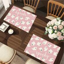 1/4/6pcs Halloween Series Pink Sweet & Cool Cute Ghost Pattern Printed Placemats, Heat Resistant Table Protector For Home Kitchen, Dining Table, Party Decor - Multicolor - View 7
