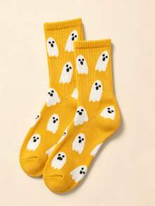 2 Pairs Women's Crew Socks, Funny Ghost Pattern Halloween Casual Socks, Novelty Holiday Gift Socks - Multicolor - View 5