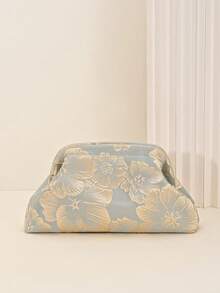 LJDCRFT Women's Floral Jacquard Clutch, Elegant Frame Clutch With Detachable Chain, Suitable For Weddings, Proms, Cocktail Parties And Formal Occasions - Blue - View 3