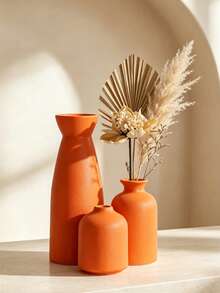 1pc/Set Of 3pcs Minimalist And Simple Flower Vase, Nordic INS Style Home Decoration Floral Vase For Living Room, Bedroom, Tabletop Decor - Orange - View 2