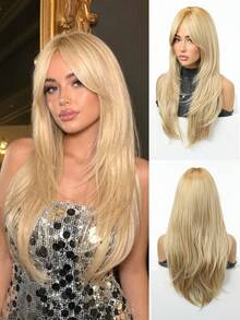 1PC 22 Inch Long Synthetic Wig, Natural Straight Style, Stunning Brown Color Wig. (Multiple Colors Available)With Bangs Design, This Wig Piece Is Perfect For Women's Daily Wear, Parties And Cosplay, Providing A Natural And Durable Wig Gift. - Multicolor - View 16