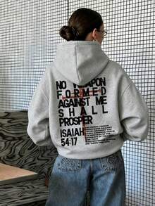 Women's New Autumn/Winter Fashion Letter Print Casual Versatile Sweatshirt With Thermal Lining, Suitable For Daily Wear - Dark Gray - View 3