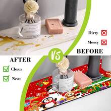 1pc Christmas Faucet, Snowman Pattern, Sink Faucet Absorbent Mat, Drainage Mat, Suitable For Kitchen, Bathroom Sink, Countertop, Drainage Mat, Diatomaceous Earth Material, Trimmable, Quick-Dry Mat - Multicolor - View 8