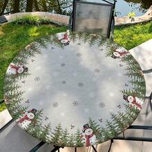 1pc Christmas Tree Snowman Round Tablecloth, Christmas Tablecloth With Elastic Edge, Soft And Wrinkle-Resistant, Waterproof, Oil-Resistant, Scratch-Resistant, Suitable For Round Dining Table, Outdoor Restaurant Decoration And Outdoor Party, Kitchen, Baking, Outdoor Decor, Outdoor Patio, Breakfast, Brunch And Party Decoration - Multicolor - View 7