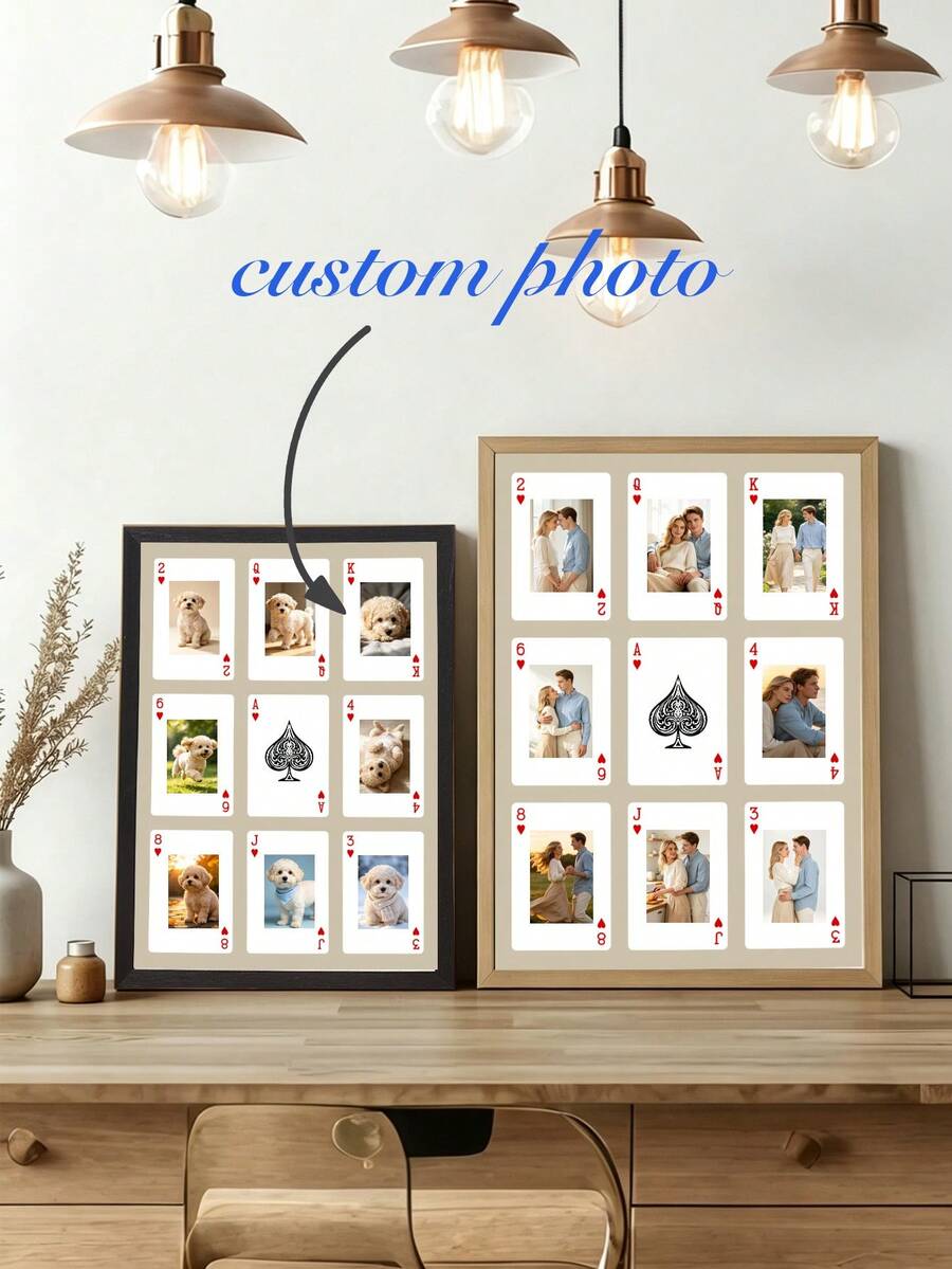 1pc Customized Photo Poker Card Frame, Personalized Wall Art, Custom Pet & Couple Photo Collage Frame, Unique Keepsake Gift, Suitable For Anniversary, Gift For Pet Lovers, Family Memory Gift, Unique Keepsake Gift, Suitable For Anniversary With Pet Lovers - Multicolor - View 1