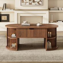 Modern Height-Adjustable Coffee Table, Adjustable Coffee Table For Living Room, Open Shelves And Hidden Storage, Sliding Doors, Ideal For Small Apartments And Home Offices - Walnut - View 2