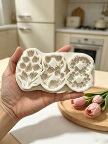 Cetakan Silikon Fondant Tulip Bunga 3D, Alat Dekorasi Kue DIY untuk Fondant Cokelat Permen Resin Tanah Liat, Mudah Dibersihkan Cetakan Silikon yang Dapat Digunakan Kembali Perlengkapan Dapur Memanggang Cetakan Kue - Krem - View 4