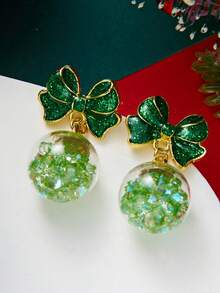 1pc Christmas Exquisite High-End Drip Oil Bow Tassel Red Green Crystal Ball Earrings Fashion Personalized Jewelry Gift Suitable For Men Women Holiday Party Daily Wear Exquisite Gift - Multicolor - View 4