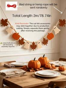 2m Felt Halloween & Autumn Hanging Banner, Assemblable, Fireplace & Door Frame Holiday Decor, Reusable, Maple Leaf, Pumpkin, Little Ghost, DIY Festive Atmosphere, Dual-Use Halloween & Autumn Felt Banner, Storable & Reusable - one-size - View 10