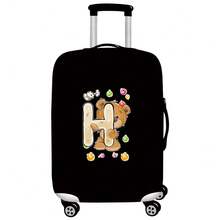 Black Elastic Luggage Cover, Cartoon Teddy Bear Candy Letter Initial Print, Dustproof Luggage Sleeve, Travel Accessory, Luggage Not Included - Black - View 37
