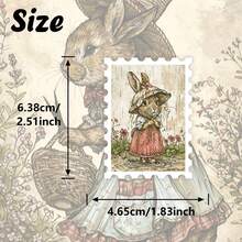 36PCS Whimsical Cottagecore Bunny Art Stickers, Vintage Gardening Rabbit & Floral Illustration Aesthetic Cutout Sticker Set For Journals, Planners & Decor - Stamp - View 9