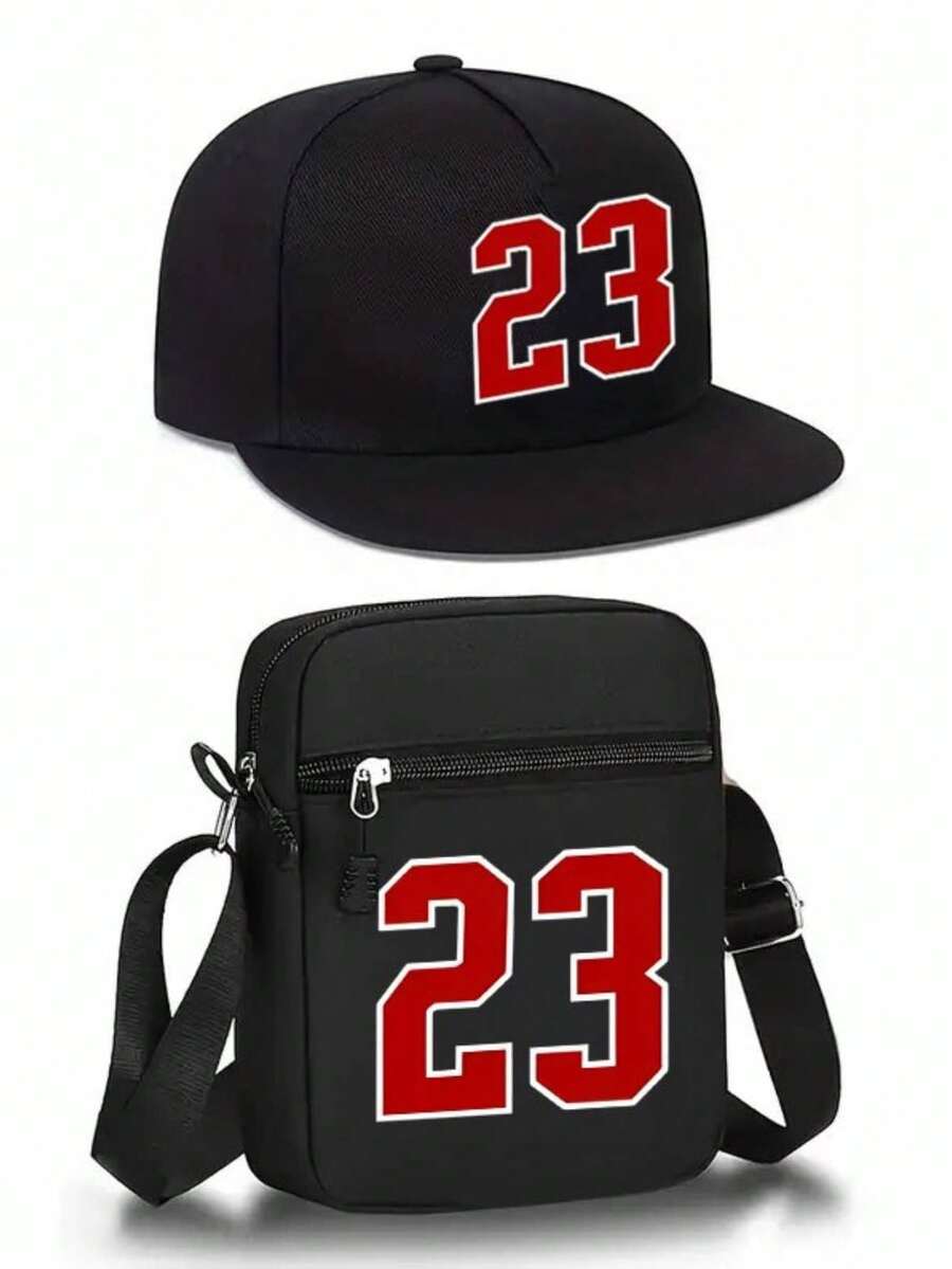 1pc/2pcs Classic Number 23 Print Men's And Women's Baseball Cap And Crossbody Bag Set - Multicolor - View 1