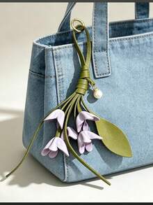 Handmade PU Leather Lily Of The Valley Keychain, Lily Of The Valley With Faux Pearl Charm, Elegant Accessory For Daily Keys And Backpacks, Unique Gift With Blessings, Suitable For Holiday Gifts And Daily Wear - View 1