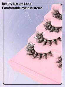7 par D-curl falska ögonfransar, mjuka 5D fluffiga volymfransar med naturligt utseende, cat eye-fransar, ryska stora lockiga falska minkfransar - Svart - Visa 2
