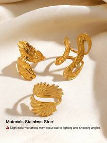 3pcs Stainless Steel Minimalist Feather Wing Ring Set, Suitable For Women's Daily And Party Wear - Multicolor - View 3