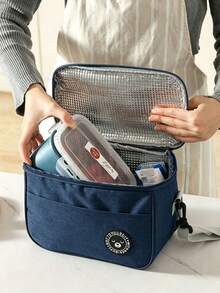 1 Insulated Lunch Bag With Bear Pattern - Soft Cooler Lunch Box For Adults, Men And Women, Waterproof Portable For Office Use, Keeps Food Fresh And Delicious, Christmas Holiday Gift - Navy Blue - View 6