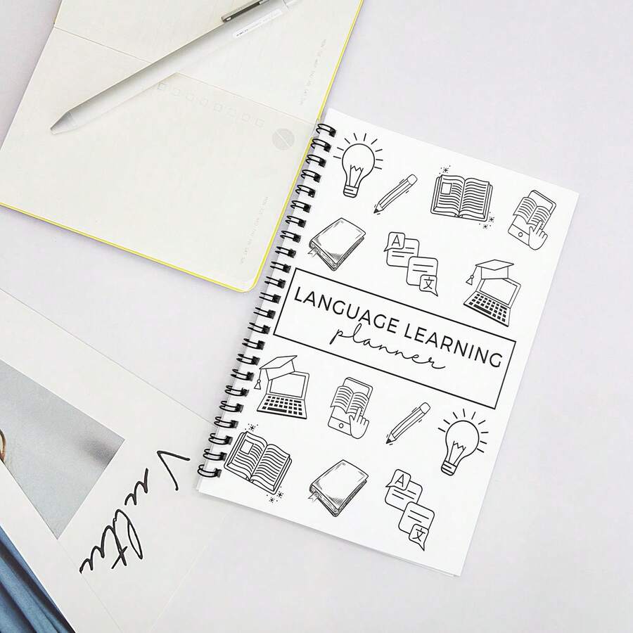 47-Page Adult Language Learning Planner, Includes Vocabulary & Grammar Organization Section, Weekly/Monthly Progress Tracker, Grammar Checklist, Mind Maps, Writing Tips And Color-Coded Index Tabs - A5 - View 1