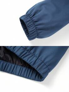 1 Set Men's Brown & Blue Colorblock Hooded Sportswear, Spring/Autumn, Includes Colorblock Zip-Up Jacket & Cuffed Joggers - Royal Blue - View 6