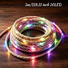 1 buah Lampu Hias Tali Rami Alami 30 LED Sepanjang 3 Meter/118,11 inci, Lampu String LED Berubah Warna, Lampu Tali Fleksibel dengan Cahaya Putih Hangat dan RGB, Cocok untuk Kamar Tidur, Ruang Tamu, Tangga, Jendela, Pernikahan, Pesta, Dekorasi Rumah Pertanian Pedesaan Liburan - Berbagai spesifikasi - View 12
