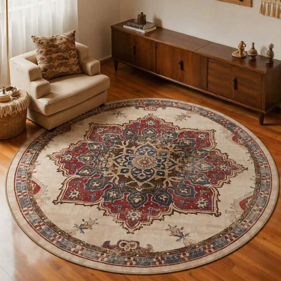 1PC Bohemian Floral Design Decorative Rug, Suitable For Decorative Rug, Bedroom Decor, Small Rug, Carpet, Home Decor, Living Room Rug, Living Room Small Rug, Bedroom Rug, Living Room Home Decor, Outdoor Rug - Multicolor - View 1