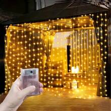 Atmospheric Battery-Powered LED Curtain String Lights, No Complex Wiring Required, 3 Light Colors Available: Colorful, Warm White, Pure White, Dense LED Beads With Hanging Curtain Design, Soft And Delicate Light With Rich Layers, Multiple Light Modes For Free Switching And Adjustment, Suitable For Bedroom Bay Windows, Floor-To-Ceiling Windows, Eaves, Pergolas, Gazebos, Patios And Terraces - Battery-operated Curtain Lights - View 10