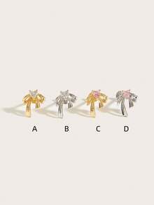 1pc Fashion Casual Diamond Bow Stainless Steel Stud Earrings Suitable For Women's Daily Wear - Bow Tie - View 2
