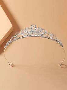 1pc Bridal Crown Design, Charming Wedding Headpiece, Suitable For Wedding Party, Royal Headpiece - Silver - View 1