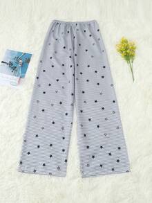 Celana Panjang Piyama Wanita Motif Bintang Bergaris dengan Potongan Lebar - Light Grey - View 1