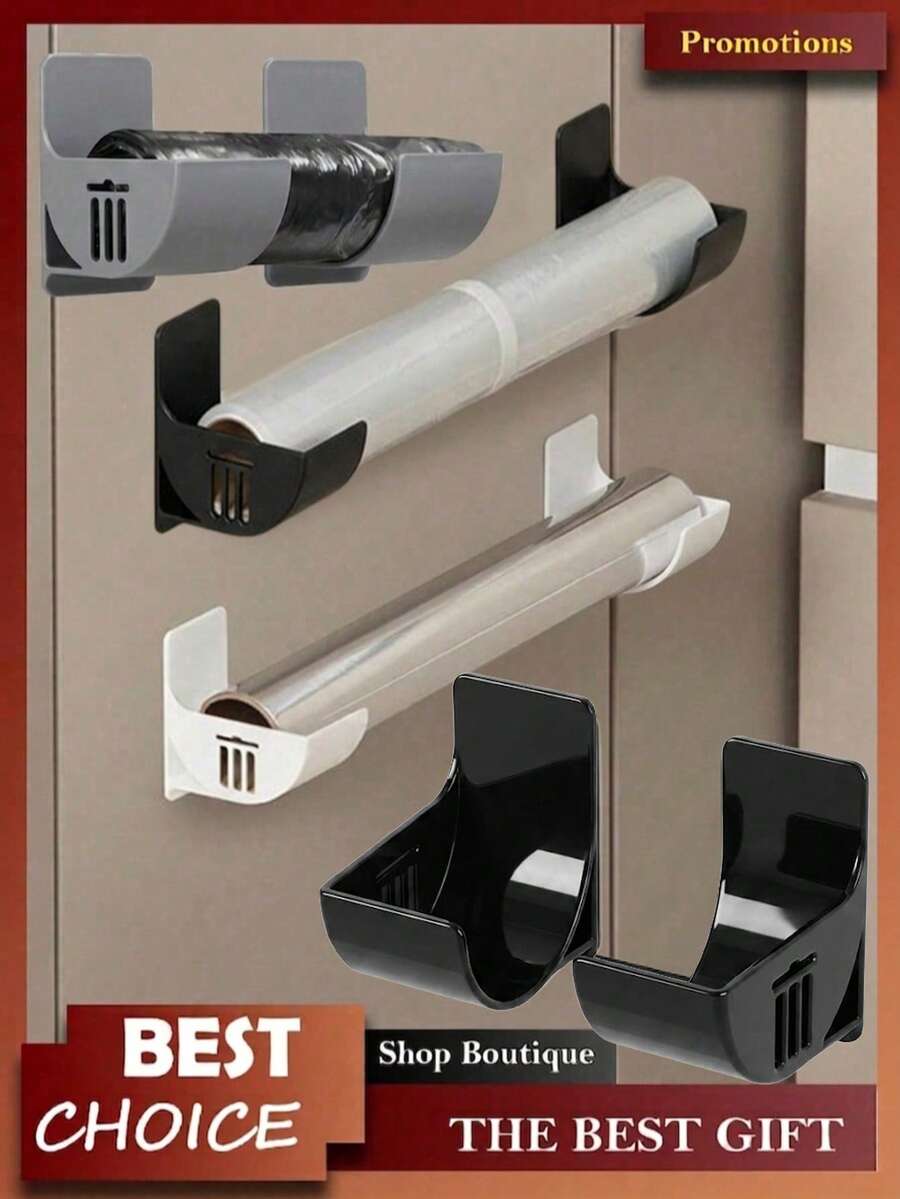 6/4/3/2/1 Pair Wall-Mounted Kitchen Storage Racks, Drill-Free Plastic Trash Bag, Pot Lid And Cabinet Storage Racks - Sink Organizer, Refrigerator Side Storage Rack, Suitable For Trash Bags, Plastic Wrap, Umbrellas, Rolling Pin Storage Racks, Mother's Day, Room Decor