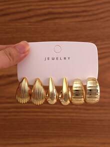 6/18PCS Fashion Elegant Personalized Elegant Floral Geometric Multi-Element Gold Earring Set, Women's Fashion Earring Set - Gold - View 4