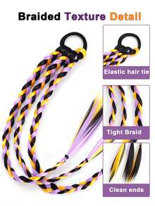 Women's Halloween Boxing Braided Headband, Black Purple Yellow Mixed Color Braided Hair Extensions, 18 Inch Lightweight Synthetic Fiber Y2K Braided Wig, Easy To Wear, Suitable For Music Festivals, Cosplay, Parties - Multicolor - View 6