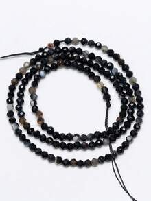 1 Strand 2/3/4mm Faceted Black Agate Beads Round Natural Stone Beads Loose Beads For Jewelry Making DIY Bracelet Necklace Accessories - Multicolor - View 9