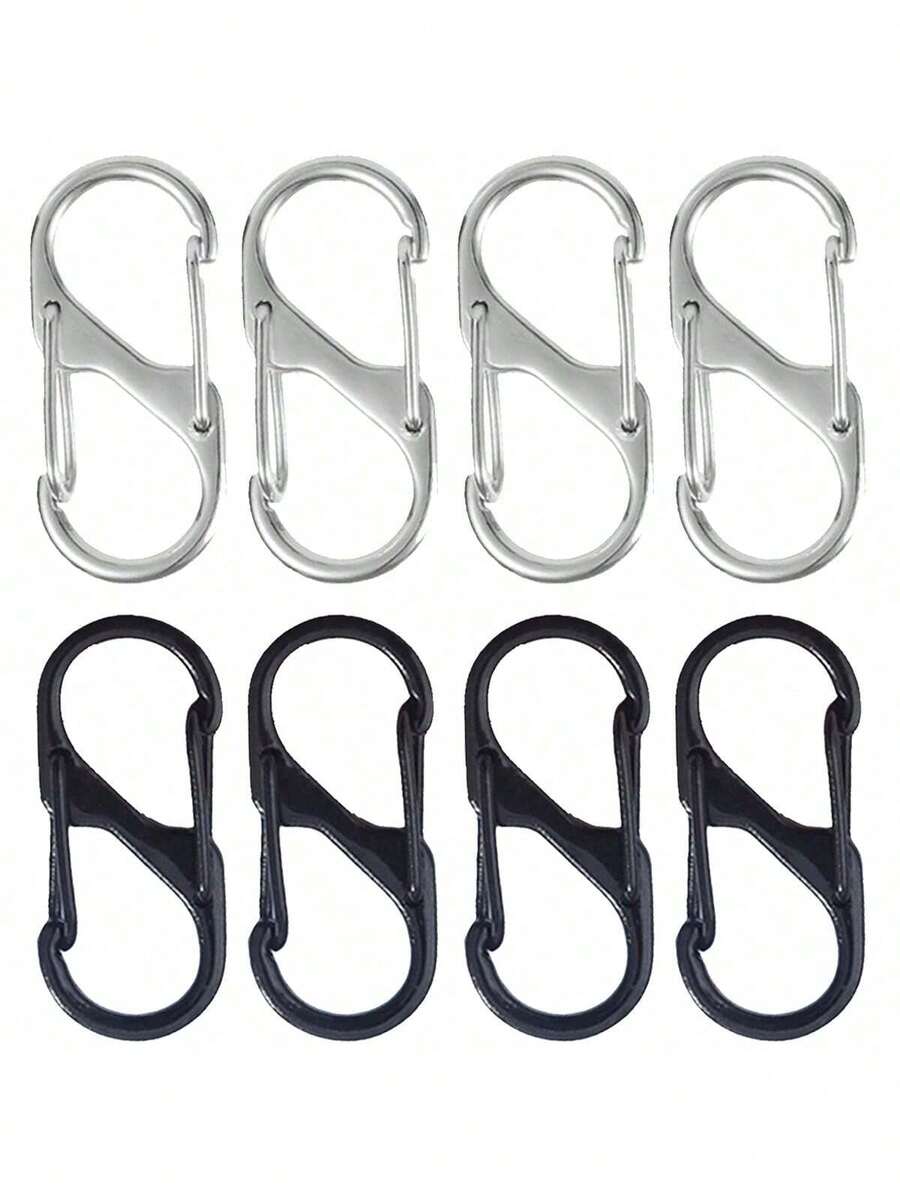 8pcs Metal Lock Clip Keychain, S-Shaped Alloy Carabiner, Suitable For Outdoor Camping, Hiking Travel - S-type Alloy Buckle - View 1
